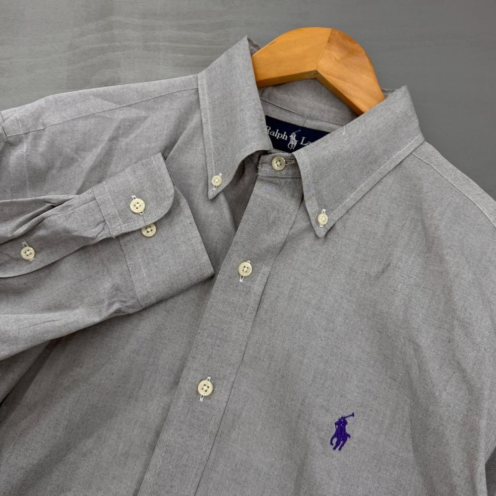 Vintage Polo Ralph Lauren Button Down Shirt Grey Classic Fit Oxford 15.5 32/33